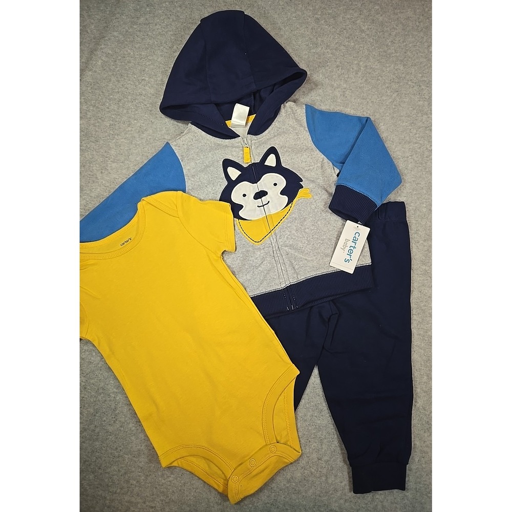 Carter's Baby Boys Size 18 mo‎ 3pc Full Zip Sweatshirt Jogger Outfit Set NWT